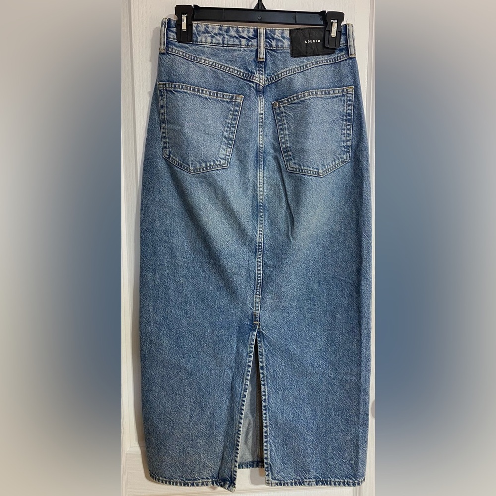 &Denim Midi Distressed Zippered Back Slit Hippie Boho Blue Jean Skirt Size XS - Picture 6 of 11